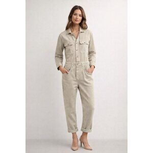 Citizens of Humanity Denim Jumpsuit Sandy Beige Button Down Long Sleeve Size S
